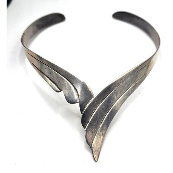 Vintage Art Deco Sterling Silver Choker Collar Necklace 4.5in dia